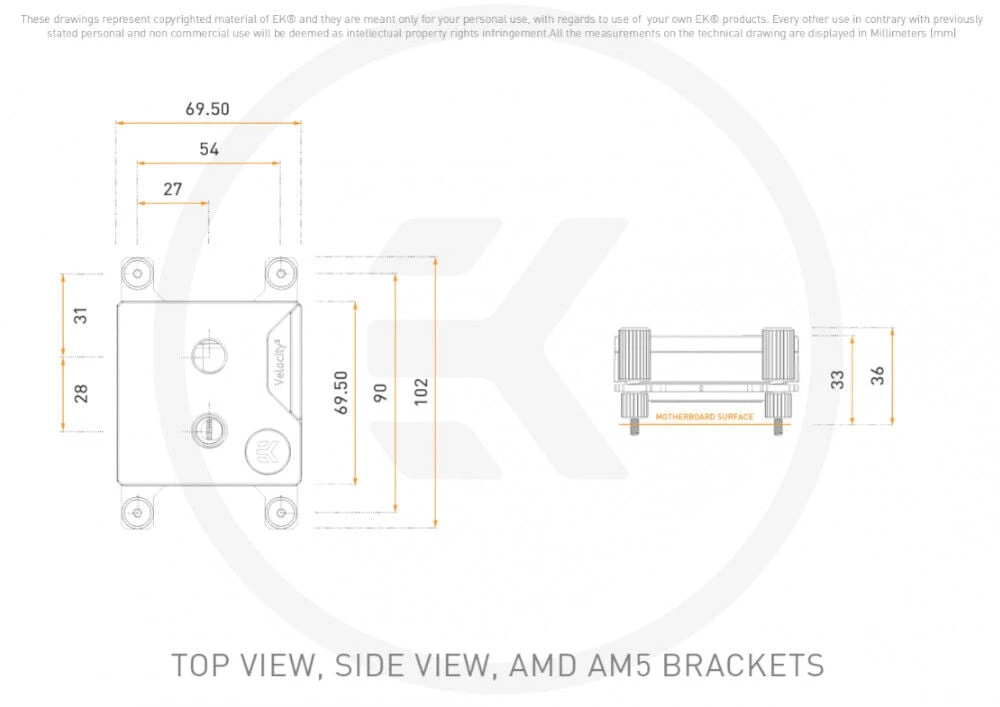 Ek Water Blocks EK vandens blokai EK Vanduo blokai EK-Quantum Velocity³ 1700/1851/AM5® akrilas