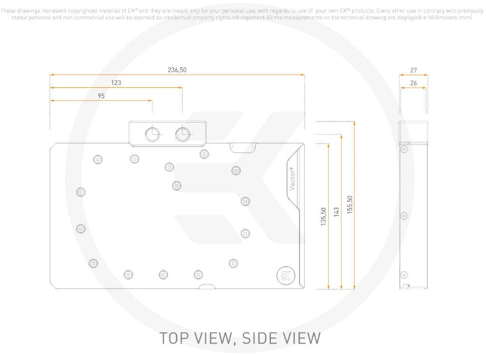 Ek Water Blocks Ek Vanduo Blocks EKWB EK-Quantum Vector3 Suprim RTX 5090 GPU vandens aušintuvas, D-RGB, galinė plokštė - akrilas