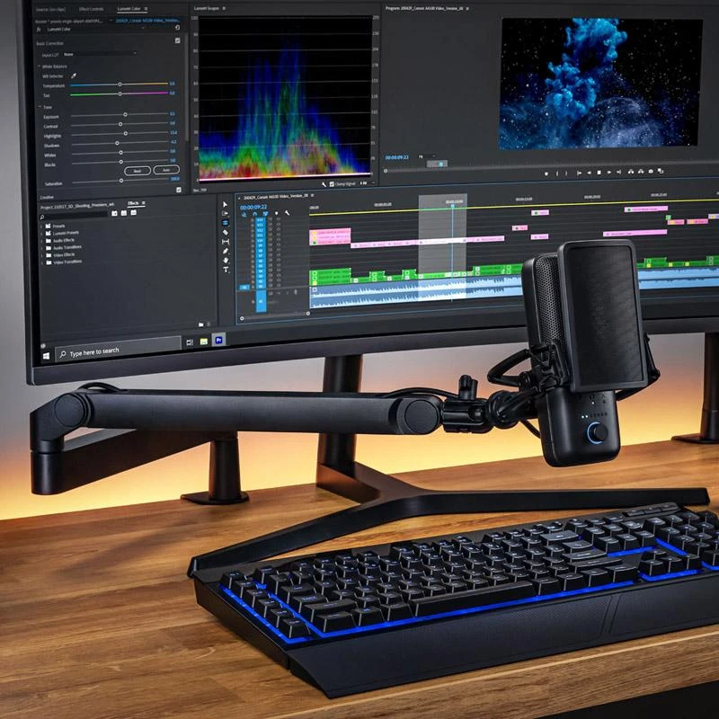 Elgato | Wave Mic Arm | 10AAN9901 | Viršutinės rankos darbo stalo prošvaisa (160 mm); Apatinės rankos darbo stalo prošvaisa (70 mm); Horizontalus siekis (740 mm); Vertikalus sukimas (90 ° aukštyn / 60 ° žemyn (alkūnė); Stalinis spaustukas išplečiamas iki 60 mm | Žemas profilis