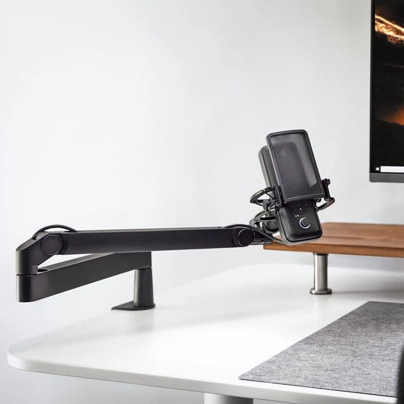 Elgato | Wave Mic Arm | 10AAN9901 | Viršutinės rankos darbo stalo prošvaisa (160 mm); Apatinės rankos darbo stalo prošvaisa (70 mm); Horizontalus siekis (740 mm); Vertikalus sukimas (90 ° aukštyn / 60 ° žemyn (alkūnė); Stalinis spaustukas išplečiamas iki 60 mm | Žemas profilis