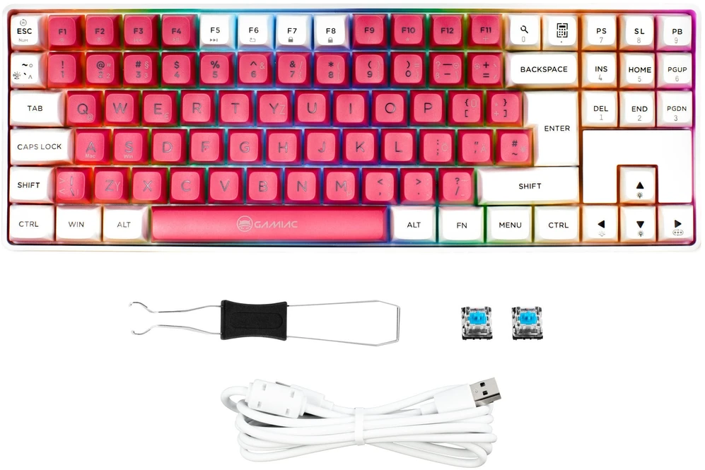 Mėlyna GAMIAC TKL90G Klaviatūra žaidimams, Kailh Mėlyna - baltas/red