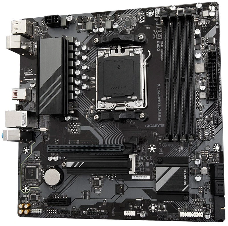 Pagrindinė plokštė Gigabyte Gigabaitas | A620M GAMING XG10 | Procesorių šeima AMD | Procesoriaus lizdas AM5 | DDR5 DIMM | Atminties lizdai 4 | Palaikomos standžiojo disko sąsajos SATA, M.2 | SATA jungčių skaičius 4 | Lustų rinkinys AMD A620 | Mikro ATX
