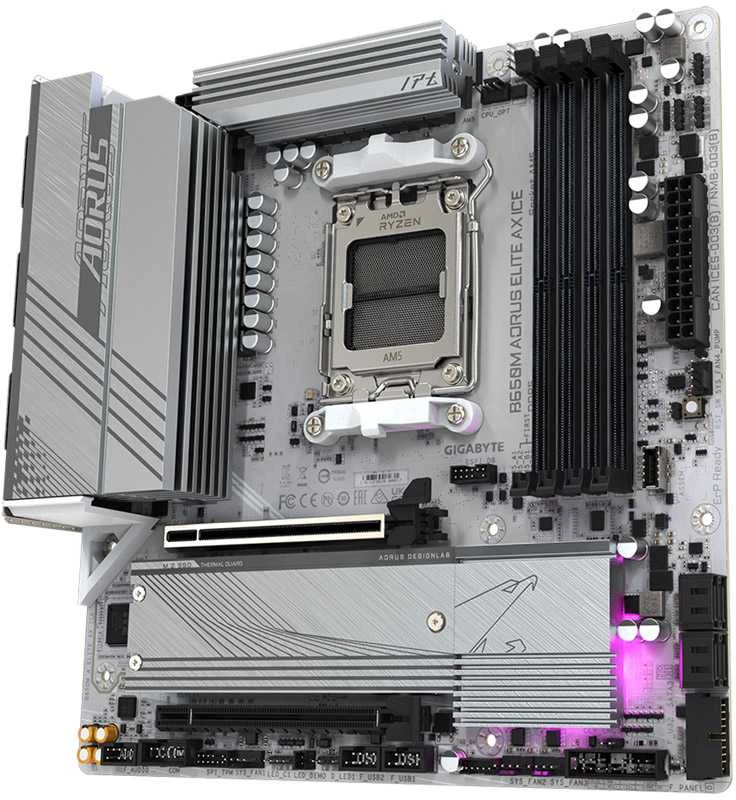 Pagrindinė plokštė Gigabyte Gigabaitas | B650M A ELITE AX ICE | Procesorių šeima AMD | Procesoriaus lizdas AM5 | DDR5 | Palaikomos standžiojo disko sąsajos SATA, M.2 | SATA jungčių skaičius 4