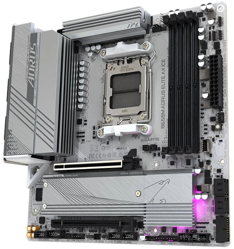 Pagrindinė plokštė Gigabyte Gigabaitas | B650M A ELITE AX ICE | Procesorių šeima AMD | Procesoriaus lizdas AM5 | DDR5 | Palaikomos standžiojo disko sąsajos SATA, M.2 | SATA jungčių skaičius 4