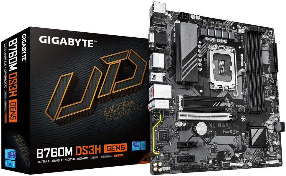 Pagrindinė plokštė „Gigabyte B760M DS3H GEN5“ | Procesorių šeima „Intel“ | Procesoriaus lizdas LGA1700 | Palaikomos standžiojo disko sąsajos SATA, M.2 | SATA jungčių skaičius: 4