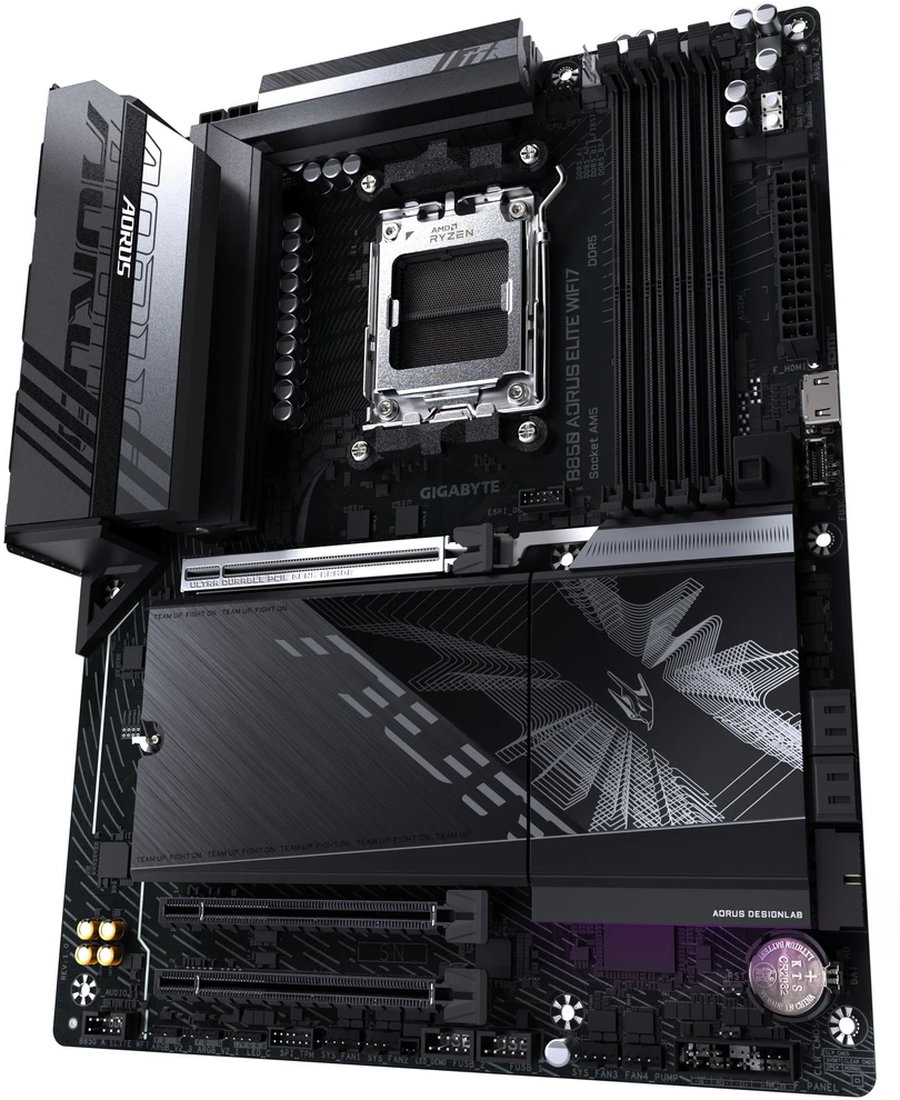 Pagrindinė plokštė „Gigabyte B850 A ELITE WF7“ | Procesorių šeima AMD | Procesoriaus lizdas AM5 | DDR5 | Palaikomos kietojo disko sąsajos SATA, M.2 | SATA jungčių skaičius 4