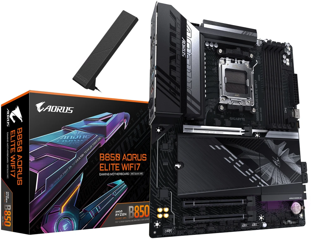 Pagrindinė plokštė „Gigabyte B850 A ELITE WF7“ | Procesorių šeima AMD | Procesoriaus lizdas AM5 | DDR5 | Palaikomos kietojo disko sąsajos SATA, M.2 | SATA jungčių skaičius 4