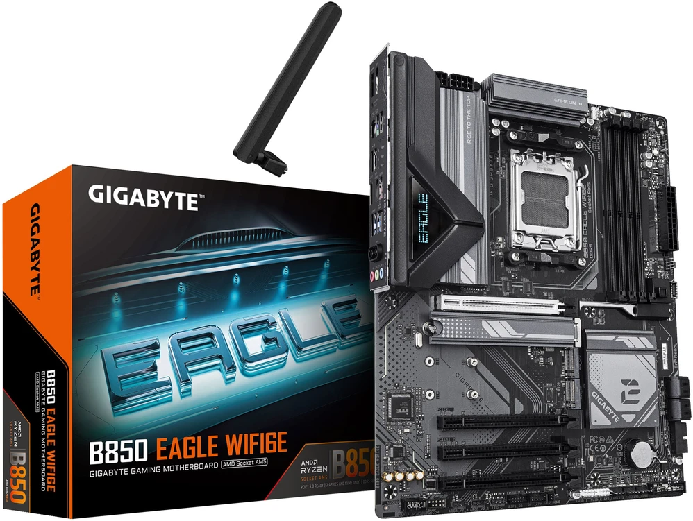 Pagrindinė plokštė Gigabyte B850 EAGLE WIFI6E | Procesorių šeima AMD | Procesoriaus lizdas AM5 | DDR5 | Palaikomos standžiojo disko sąsajos SATA, M.2 | SATA jungčių skaičius 4