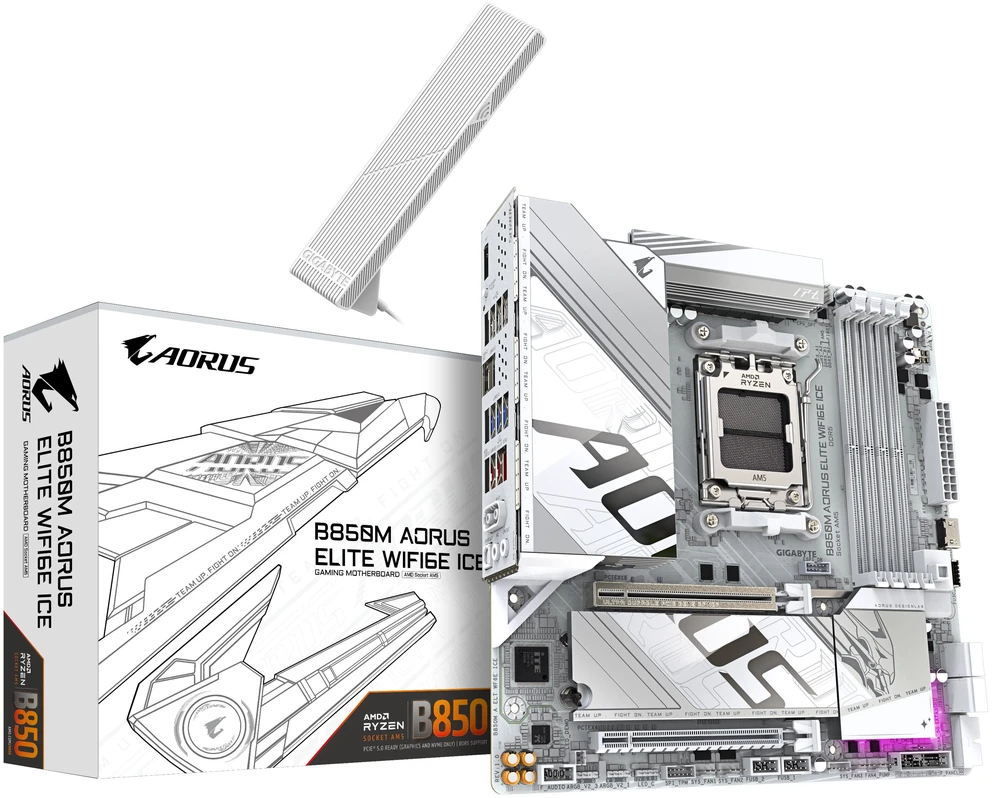 Pagrindinė plokštė „Gigabyte B850M A ELT WF6E“ | Procesorių šeima AMD | Procesoriaus lizdas AM5 | DDR5 | Palaikomos kietojo disko sąsajos SATA, M.2 | SATA jungčių skaičius 4