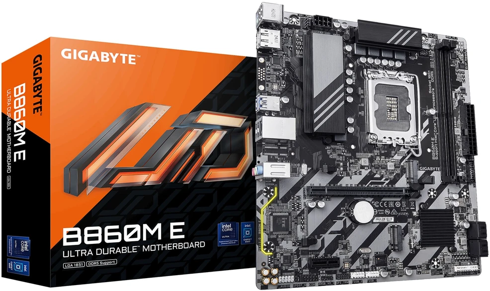 Pagrindinė plokštė „Gigabyte B860M E“ | Procesorių šeima „Intel“ | Procesoriaus lizdas LGA1851 | DDR5 | Palaikomos standžiojo disko sąsajos SATA, M.2 | SATA jungčių skaičius: 4