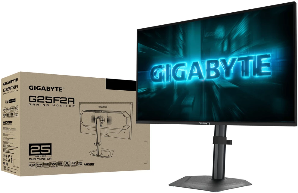GIGABYTE G25F2A 25" FHD Gaming Monitorius - 1920 x 1080, 240Hz, 1ms, 300 cd/m², Ekranas HDR 10, HDMI 2.0, Displayport 1.4