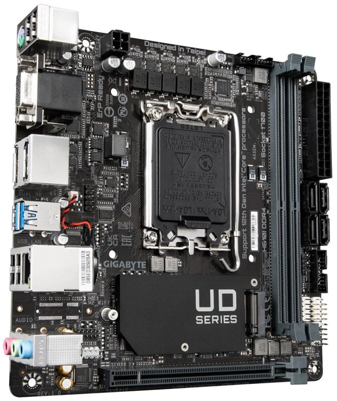 Pagrindinė plokštė Gigabyte Gigabaitas | H610I DDR4 1,0 M/B | Procesorių šeima Intel | Procesoriaus lizdas LGA1700 | DDR4 DIMM | Atminties lizdai 2 | Palaikomos standžiojo disko sąsajos SATA, M.2 | SATA jungčių skaičius 4 | Mikroschemų rinkinys Intel H610 Express | Mini-ITX