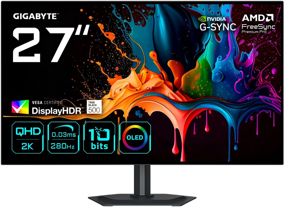 Žaidimų monitorius Gigabyte MO27Q28GR, 27" QHD (2560x1440) OLED, 280Hz, 0.03ms, HDR True Black 400, FreeSync Premi
