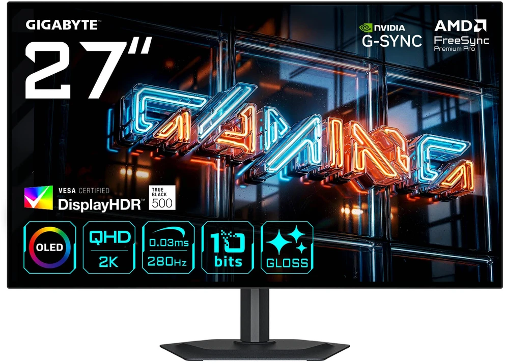 Žaidimų monitorius Gigabyte MO27Q28GR, 27" QHD (2560x1440) OLED, 280Hz, 0.03ms, HDR True Black 400, FreeSync Premium