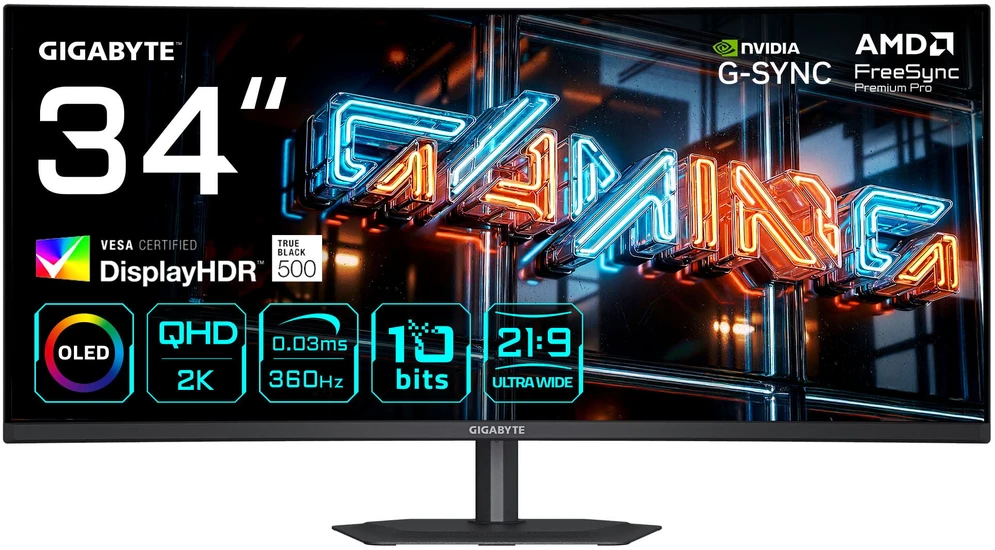 Monitorius Gigabyte MO34WQC36 - 360Hz | UWQHD | RGB V-Stripe QD-OLED | 34" | HDR500 | KVM | HDMI 2.1