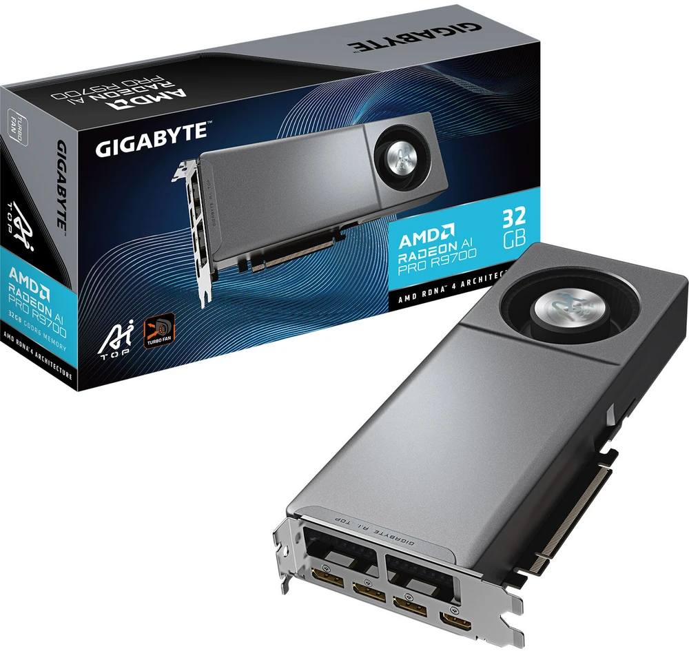 „GIGABYTE Radeon AI PRO R9700 AI TOP 32G“ vaizdo plokštė, 32 GB GDDR6 – mažmeninė prekyba
