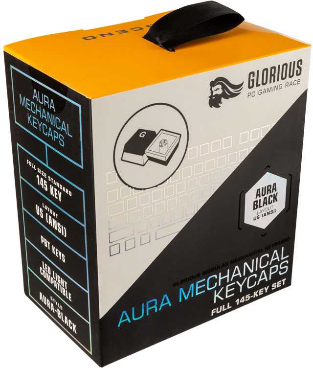 Klaviatūra Glorious Aura Keycaps - 145 Keycaps, US išdėstymas, juodos spalvos