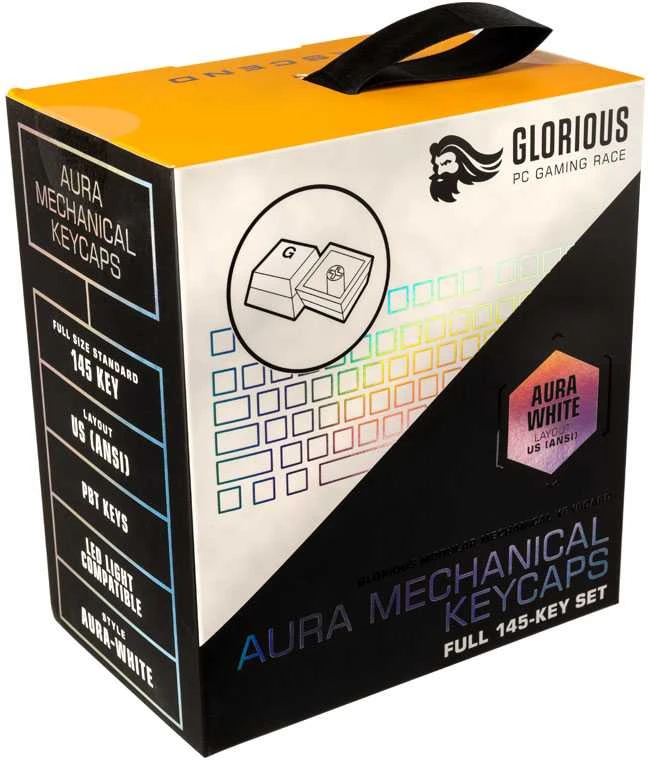 Klaviatūra Glorious Aura Keycaps – 145 Keycaps, US išdėstymas, baltos spalvos
