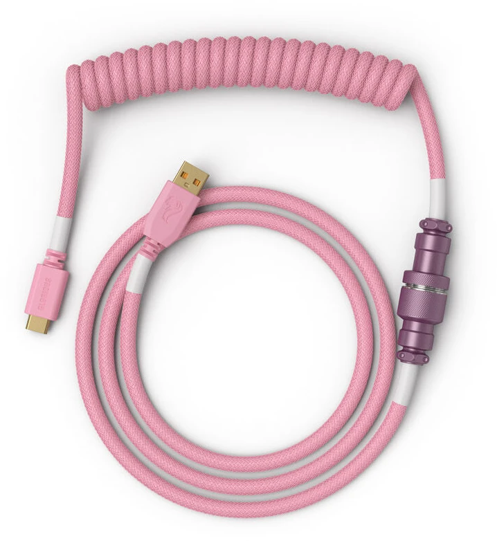 Glorious Coiled Cable susuktas klaviatūros laidas Prism Rožinė, USB-C į USB-A – 1,37m, rožinės spalvos
