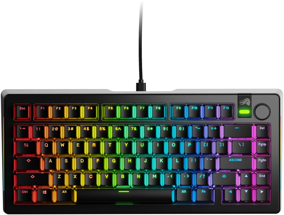 Glorious GMMK 3 Pro 75% Custom Klaviatūra žaidimams - Pre-Built, ANSI (US išdėstymas), Fox Switches, Juodas