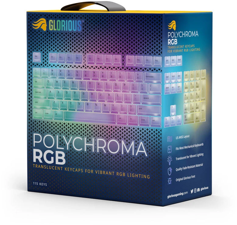 Klaviatūra Glorious Polychroma RGB Keycaps – 115 Keycaps, ANSI, US išdėstymas, pusiau skaidrūs