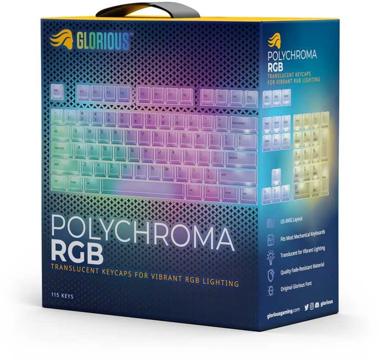 Klaviatūra Glorious Polychroma RGB Keycaps – 115 Keycaps, ANSI, US išdėstymas, pusiau skaidrūs
