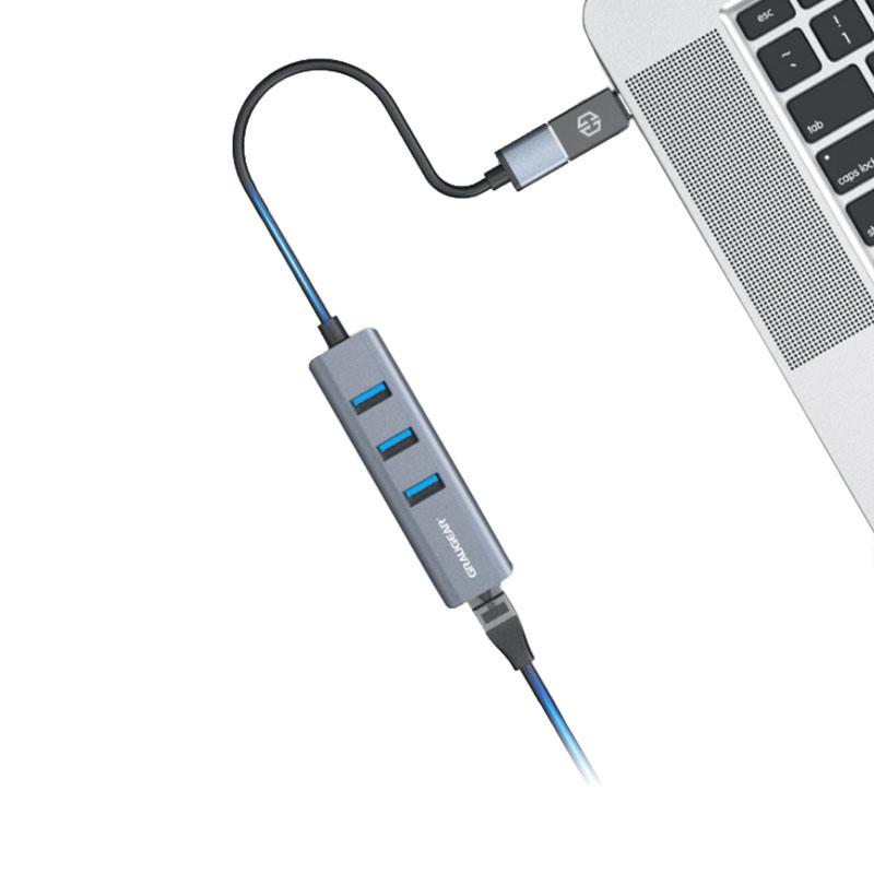 Graugear GRAUGEAR USB HUB USB-HUB 3x USB 3.0 prievadai Type-A+ Gbit LAN mažmeninė prekyba