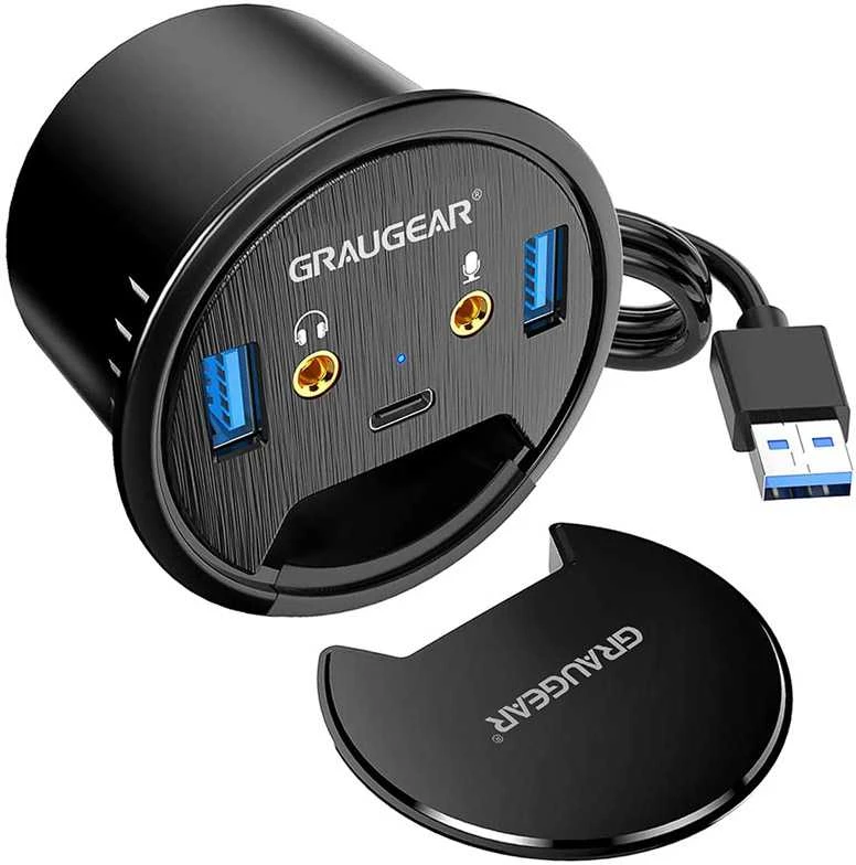 HUB USB Graugear GRAUGEAR USB 3.0 Tisch Hub mit Audi- und Mikrofonenchluss
