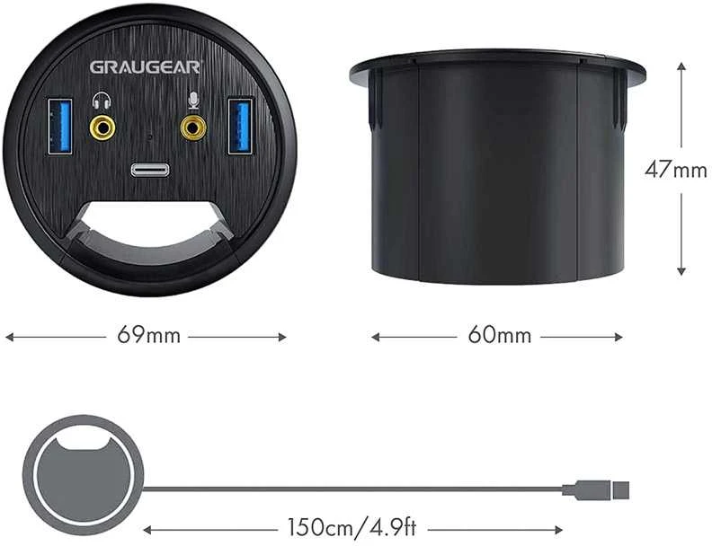 Graugear stalinio USB šakotuvo išmatavimai