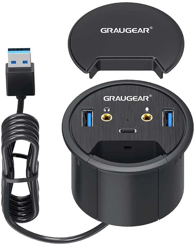 Graugear įmontuojamas stalo USB šakotuvas su garso jungtimis