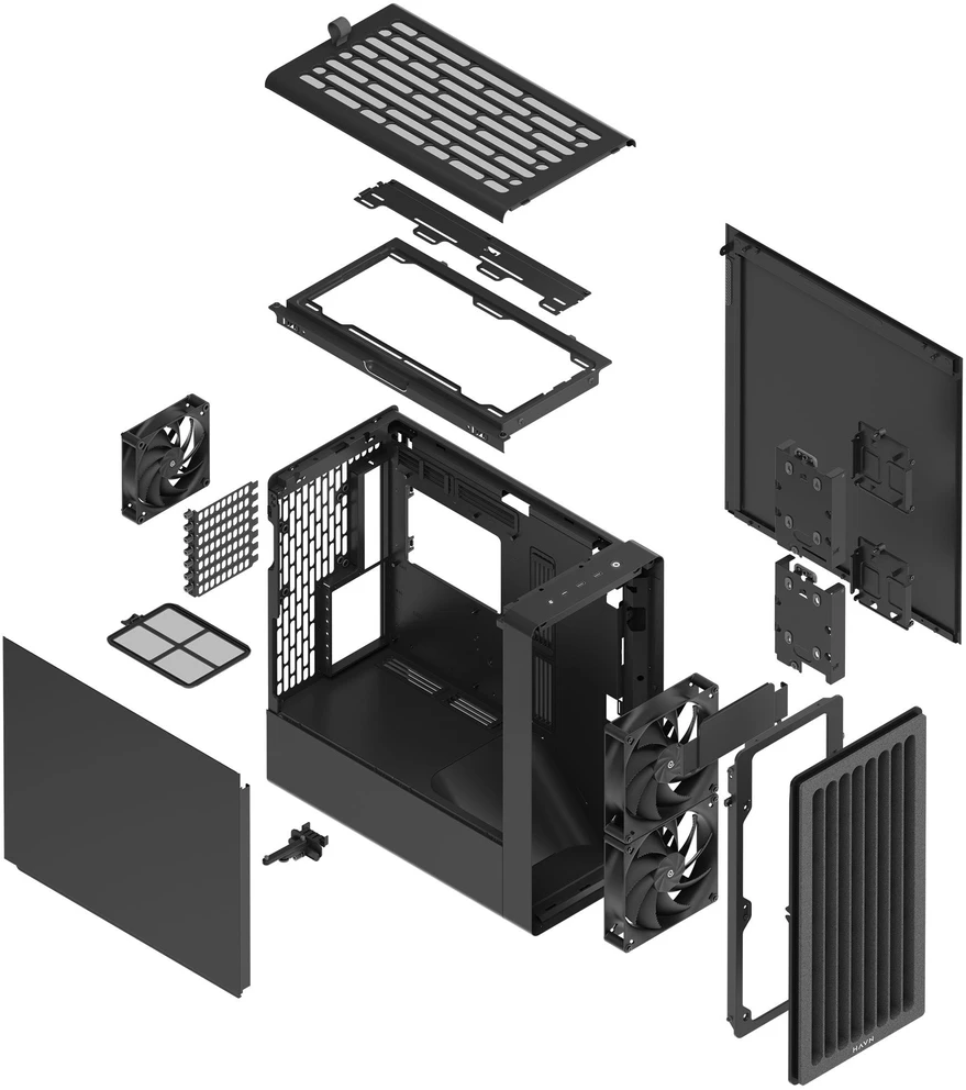 HAVN BF 360 Flow Solid PC korpusas, Midi Tower, E-ATX – juodas
