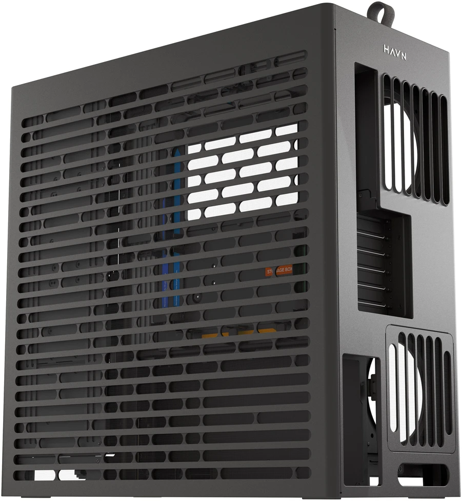 HAVN HS 420 VGPU PC-kompiuterio korpusas, Midi-Tower, E-ATX, Tempered Glass, PCIe 5.0 Riser Kabelis – juodos spalvos