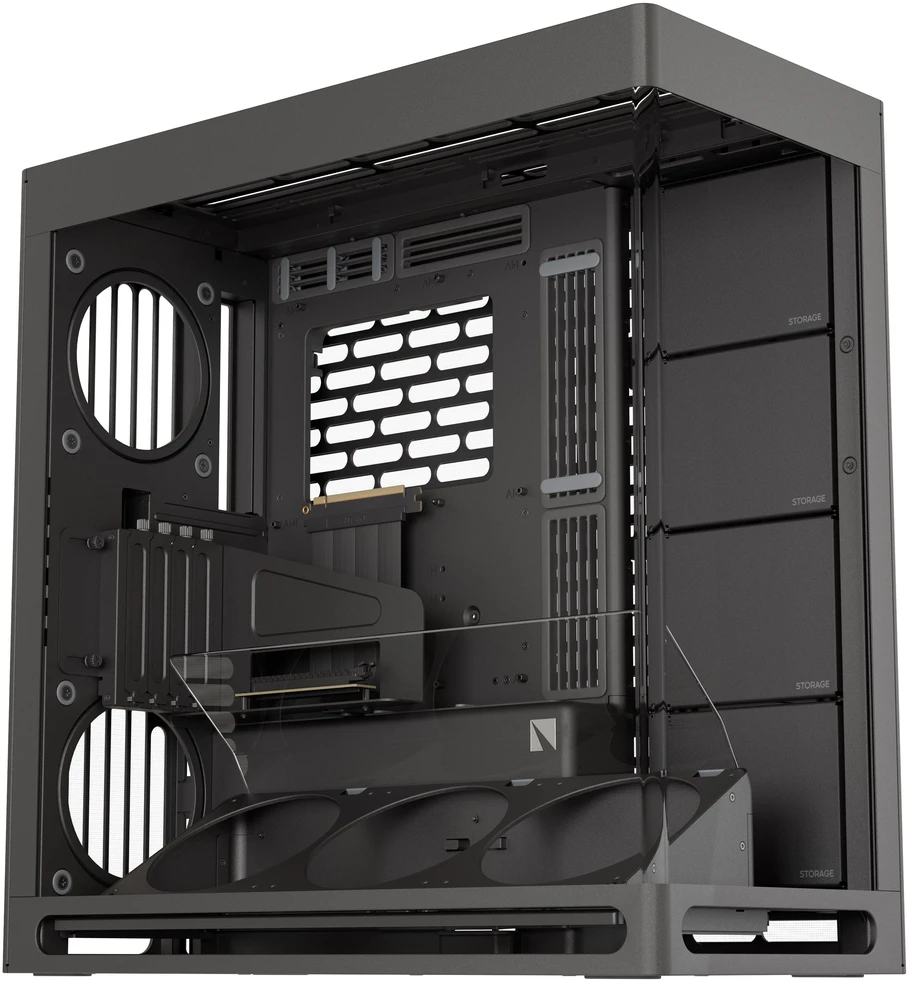 HAVN HS 420 VGPU PC-kompiuterio korpusas, Midi-Tower, E-ATX, Tempered Glass, PCIe 5.0 Riser Kabelis – juodos spalvos
