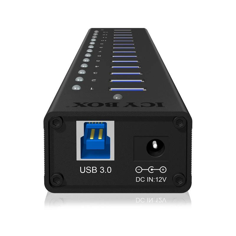 ICY BOX IB-AC6113 13x prievadas USB 3.0 šakotuvas su USB įkrovimo prievadu Juodas