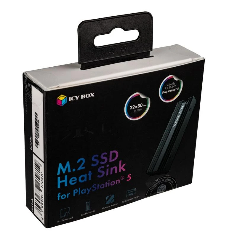 ICY BOX IB-M2HS-PS5 M.2 šilumos kriauklė PS5, tinka M.2 SSD 22x80 mm, 10 mm aukštis, juoda