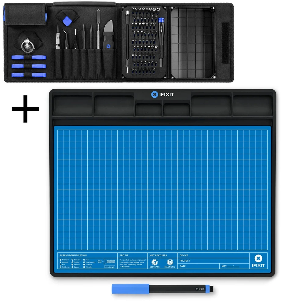 iFixit Pro Tech Toolkit + iFixit FixMat Magnetic Project Mat, ESD-Protected - Mėlyna