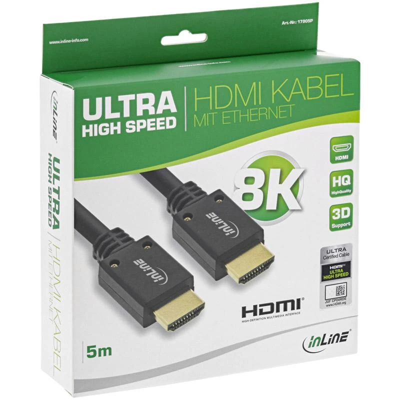 „InLine 8K4K“ itin didelės spartos HDMI kabelis, juodas - 5 m