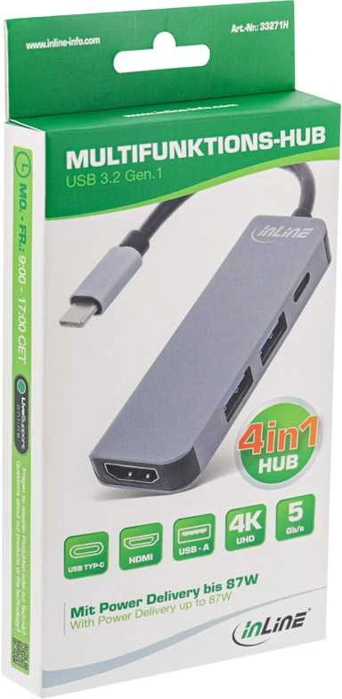 InLine daugiafunkcis šakotuvas USB 3.2, 1x USB-C, 2x USB-A, HDMI,