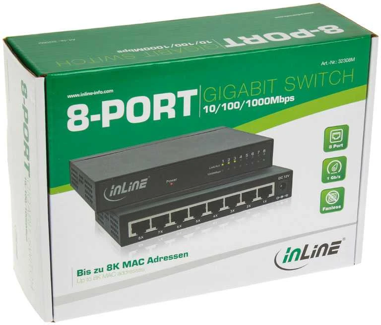Šakotuvas InLine Gigabit Network Switch 8 prievadų, 1GBit/s, stalinis, be ventiliatoriaus