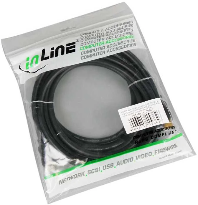 Inline Didelės spartos HDMI kabelis su Ethernet jungtimi, juodas - 5 m