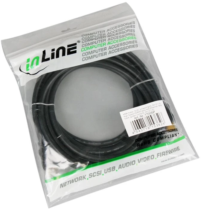 Inline Didelės spartos HDMI kabelis su Ethernet jungtimi, juodas - 5 m