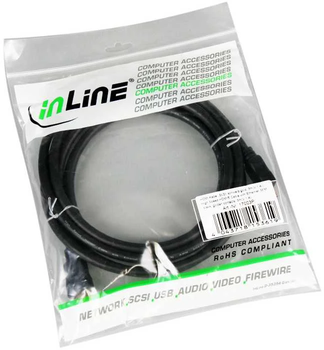 Inline Didelės spartos HDMI kabelis su Ethernet jungtimi, juodas - 3 m