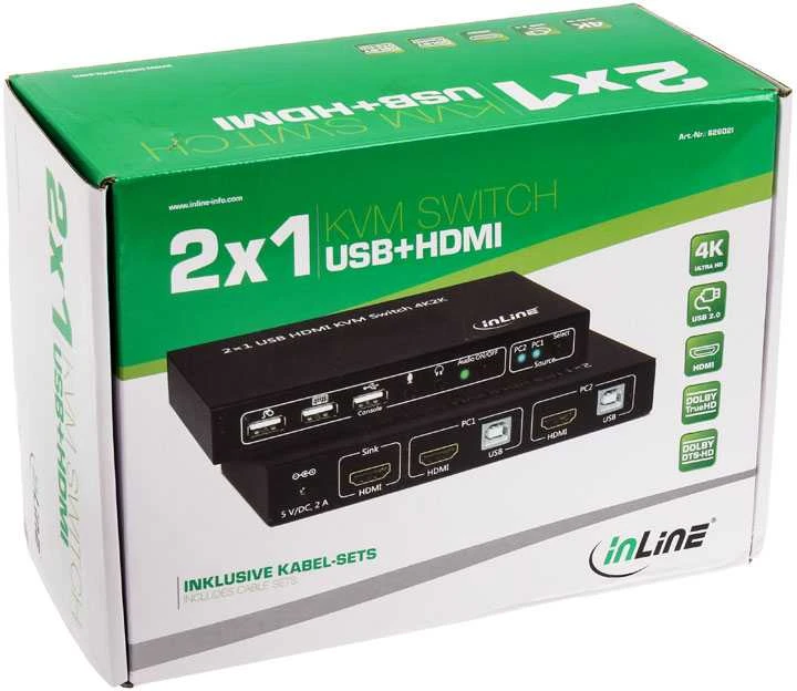 InLine KVM jungiklis, 2 krypčių HDMI 4K2K su garsu