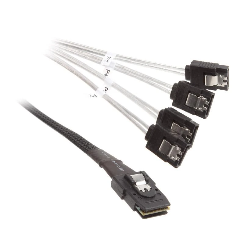 InLine SAS kabelis (OCR), 1x Mini-SAS iki 4x SATA, skaidrus - 0,5 m