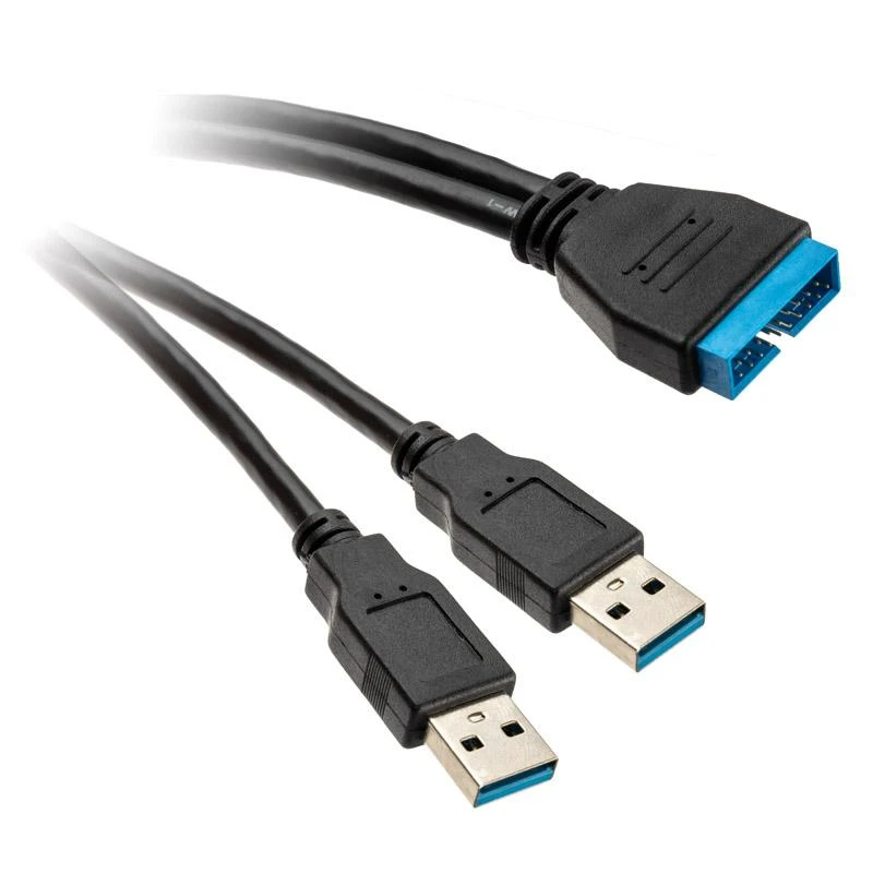 Kabelis USB InLine 2x USB-A - 19 kontaktų 0,4 m Juodas (33447I)