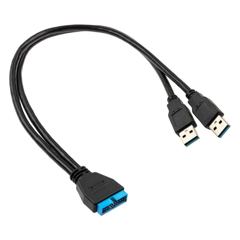 Kabelis USB InLine 2x USB-A - 19 kontaktų 0,4 m Juodas (33447I)