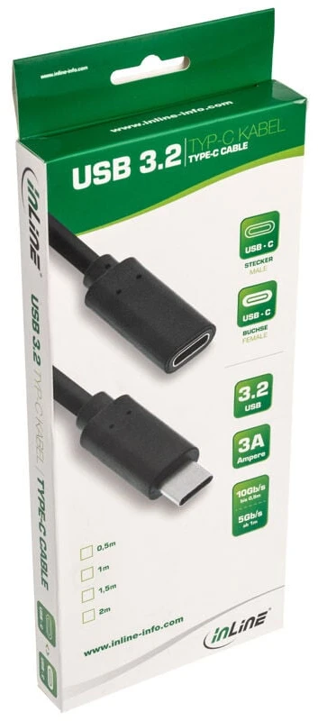 Inline USB 3.2 Gen 2 prailginimo kabelis, USB C tipo, juodas - 2 m