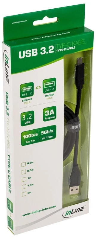InLine USB 3.2 Gen.2 Cable, Type C to A Male/Male, juodas - 0.5m