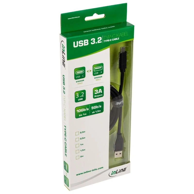 Inline USB 3.2 Gen.2 kabelis, C tipo į A tipo kištuką/kištuką, juodas - 0.5m