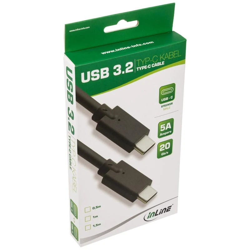 Inline USB 3.2 Gen.2 kabelis, USB C tipo kištukas/kištukas, juodas - 0.5m